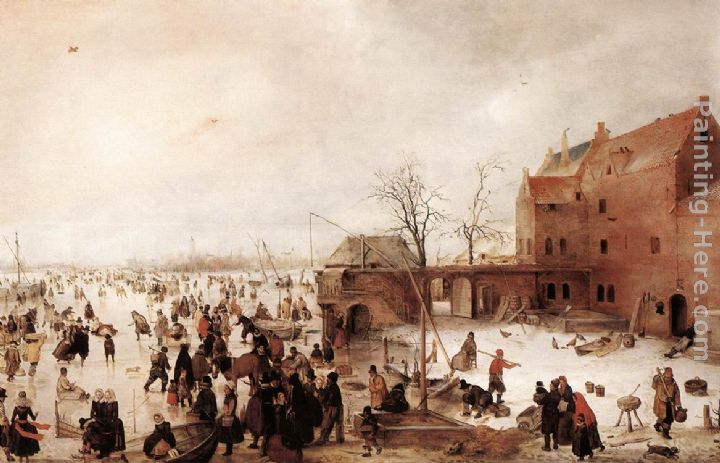 A Scene on the Ice near a Town painting - Hendrick Avercamp A Scene on the Ice near a Town art painting